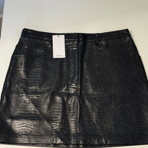 Mango Black Croc-Embossed Mini Skirt